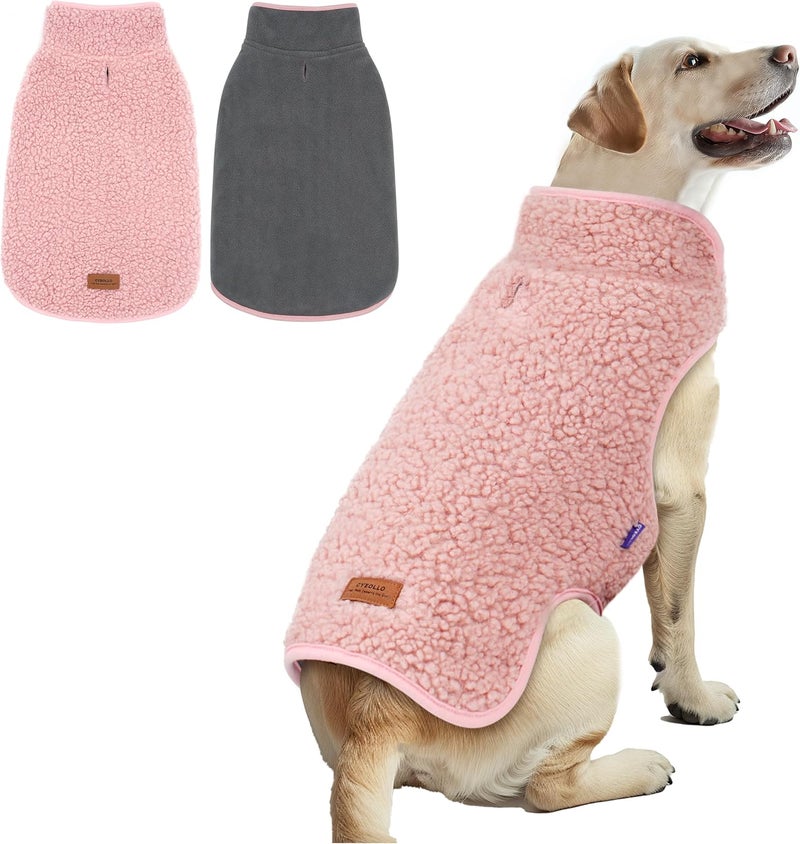 cyeollo Store Warm Dog Coat Fleece Winter Sweater Coats, Sherpa Reversible Dog Jacket Vest with Leash Hole for Large Dogs, Soft Pet Coats for Cold Weather, Pink, XXXL - Image 1